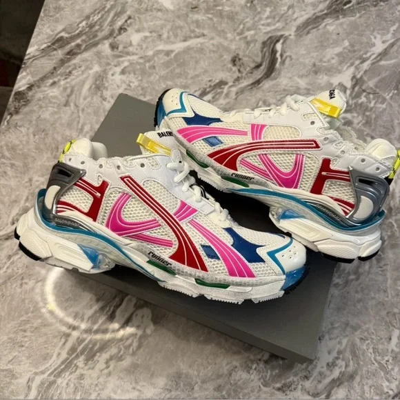 Balenciaga White Sneakers with Pink, Blue & Yellow Accents - Picture 3 of 3